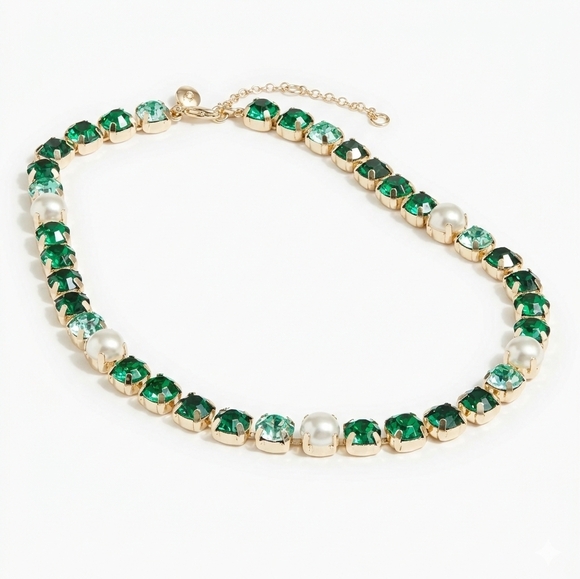 J. Crew Green Stones and Pearls Necklace - Picture 2 of 4